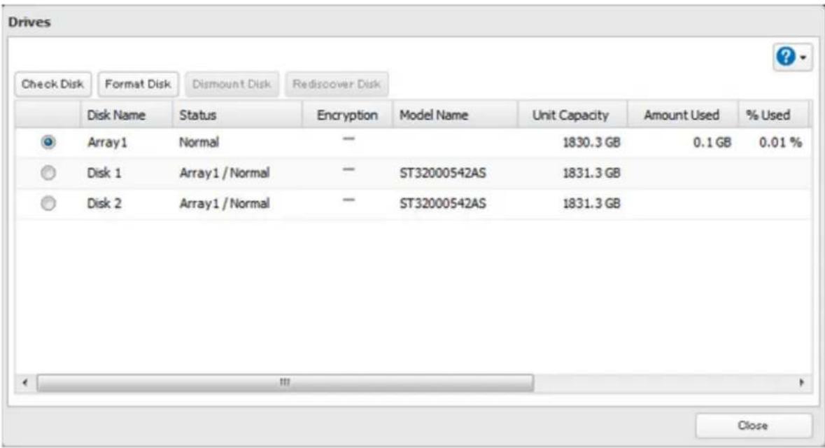 BUFFALO TeraStation 3200D - Select the drive to test, then click Check Disk. - 1