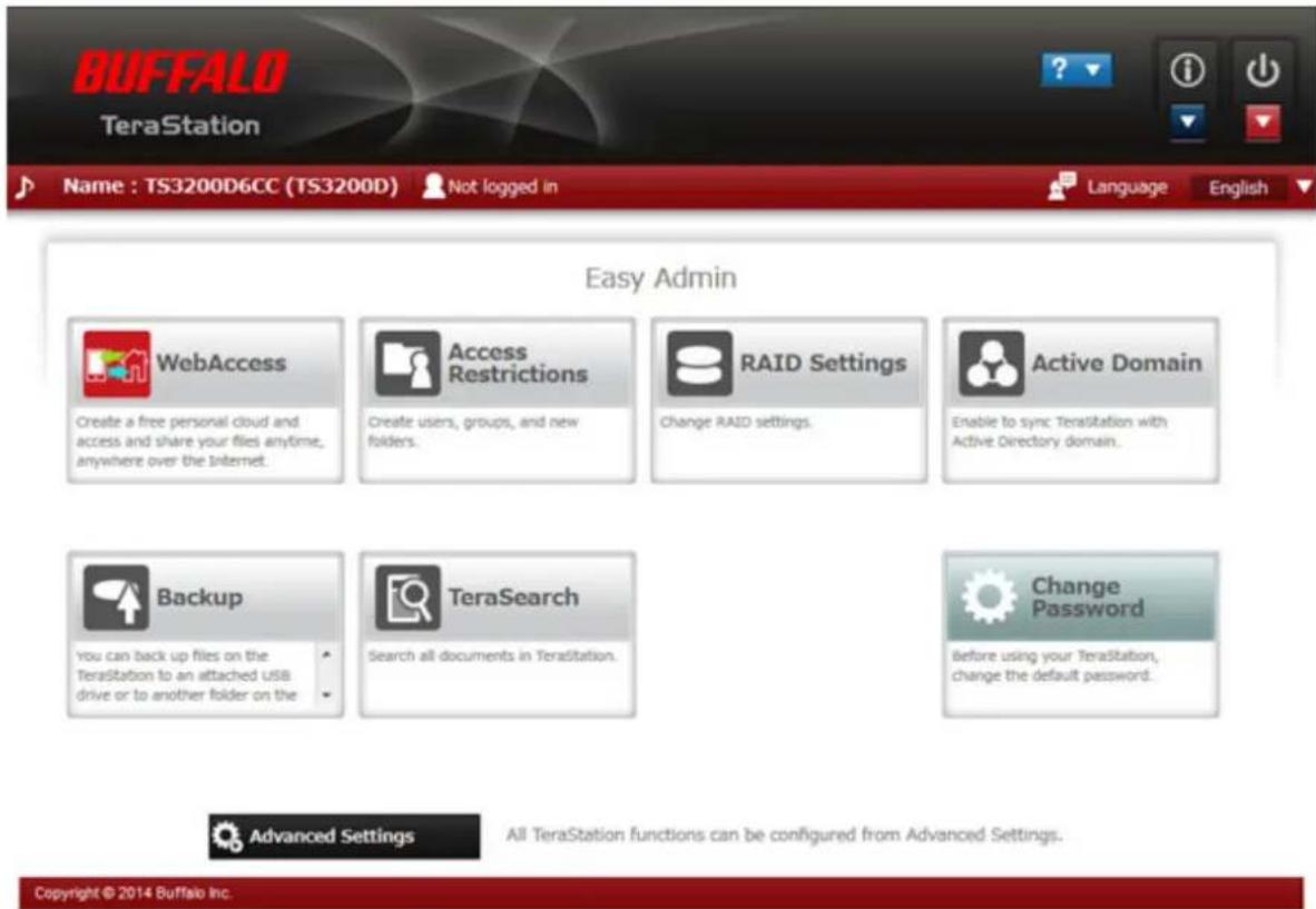 BUFFALO TeraStation 3200D - The Easy Admin screen will open. - 1