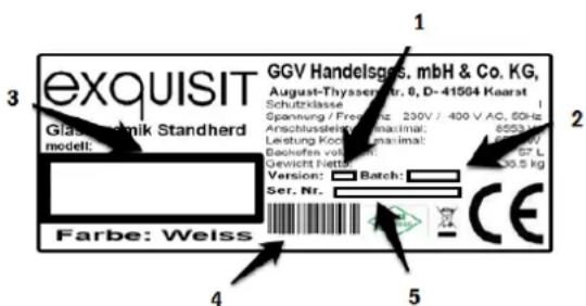 exquisit GGV Handelsges. mbH & Co. KG, August-Thyssensstr. 8, D-41504 Kaarat Schutzklasse Spannung / Frequenz: 230V / 400 V AC, 60Hz Anschlusssteiger maximal: 6553 kg Leistung Kocci maximal: 6553 kg Backofen volt: 57 L Gewicht Nette: 35 kg Version: Batch: Ser. Nr. Farbe: Weiss CE 4 5