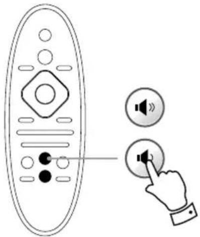 Diagram showing a remote control with buttons and a hand interacting with a speaker icon and click button.