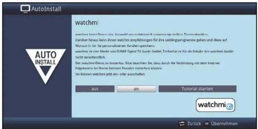 AutoInstall watchmi watchmi hierzt Ihnen eine Auswah von redehrensell zusammengrachten Themenkanänen. Darüber hinaus kann ihnen watchmi Empfehlungen für ihre Lieblingsprogramme geben und diese auf Wunsch in für Sie personifizierten Kanähen speichern. watchmi ist eine Marke von RUNKE Digital TV Guide GmbH. Techniklar ist für die Inhalte der watchmi Kanäle nicht verantwortlich. Der watchmi-Denis ist kostenlos. Bitte beachten Sie, dazu durch die Verbindung mit dem Internet Foljerkosten bei Ihrem Internet Provider manstehen können. Sie können watchmi jetzt ein- oder ausschalten. aus an Tutorial starten watchmi Zurück € Übernahmen