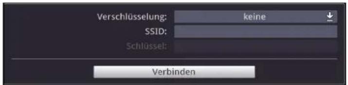 Verschlüsselung: keine SSID: Schlüssel: Verbinden