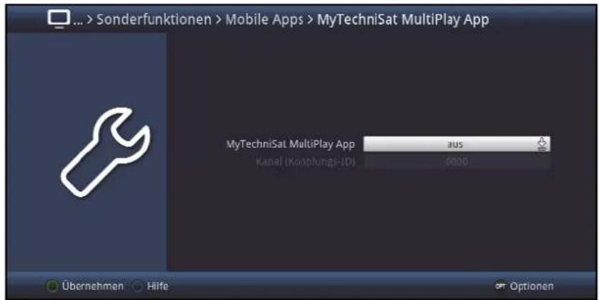 ... > Sonderfunktionen > Mobile Apps > MyTechniSat MultiPlay App MyTechniSat MultiPlay App Kanal (Koo)plungs-ID aus 6000 Übernehmen Hilfe Optionen