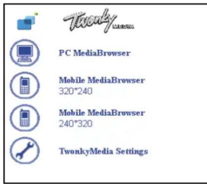 Twonky PC MediaBrowser Mobile MediaBrowser 320*240 Mobile MediaBrowser 240*320 TwonkyMedia Settings