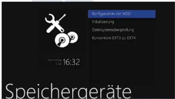 Konfiguration der HDD Initialisierung Dateisystemüberprüfung Konvertiere EXT3 zu EXT4 Dennestag 16:32 Speichergeräte