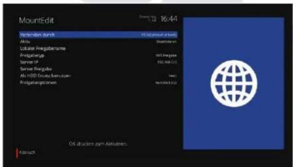 MountEdit Verändern durch Hi/Ergebnisätigkeit Aktiv Dienstleistung Lokulat Pregabename Preligations Senser IP Senser Prepub Als HDD Ersatz beworzen Preligationsprochen Ot drücken zum Aktiveren. Abbruch