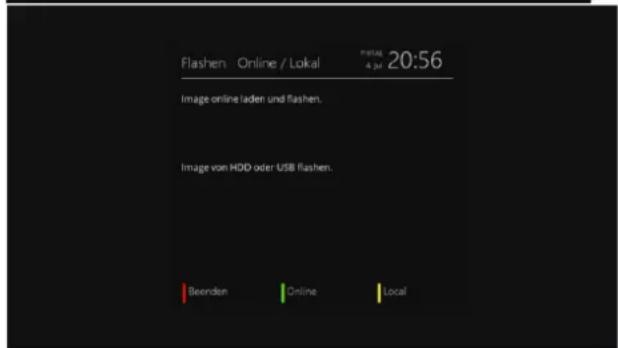 Flashen Online / Lokal Image online laden und flashen. Image von HDD oder USB flashen. Beenden Online Local 20:56