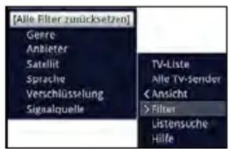 [Alle Filter zurücksetzen] Genre Ankieter Satellit Sprache Verschlüsselung SIGNALQUelle TV-Liste Alle TV-Sender < Ansicht >Filter Listensuche Hilfe