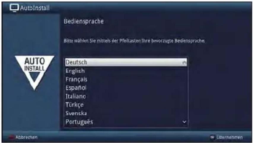 AutoInstall Bediensprache Bitte wählen Sie mittels der Pfeltasten Ihre bevorzugte Bediensprache. Deutsch English Français Español Italiano Türkçe Svenska Português Abbrechen Übernehmen