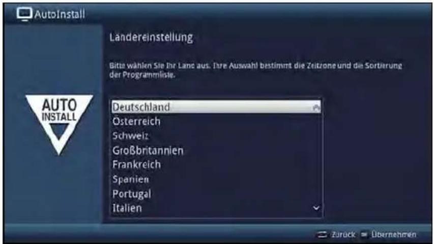 AutoInstall Landereinstellung Bitte wählen Sie Ihr Land aus. Ihre Auswahl bestimmt die Zeitzone und die Sortierung der Programmilisie. Deutschland Österreich Schweiz Großbritannien Frankreich Spanien Portugal Italien Zurück Übernehmen