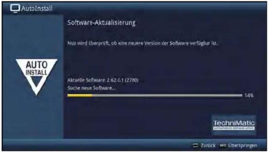AutoInstall Software-Aktualisierung Nue wird überprüft, ob eine neuere Version der Software verfügbar ist. Aktuelle Software: 2.62.0.1 (2780) Suche neue Software... 14% TechniMatic Zurück und Überspringen