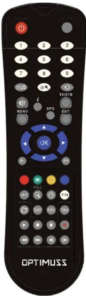 1 2 3 4 5 6 7 8 9 0/Hz TV/STB MENU EPG EXIT OK P- P+ FIND URE SAT FAV Tms OPTIMUSS