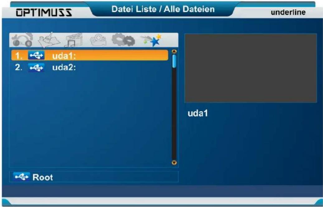 OPTIMUSS Datei Liste / Alle Dateien underline 1. uda1: 2. uda2: udal root