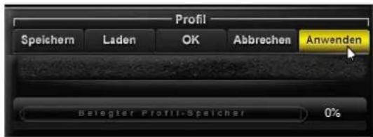 Profil Speichern Laden OK Abbrechen Anwenden Belegler Profil-Speicher 0%