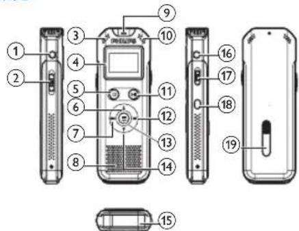 Diagram of a mobile phone with numbered parts for identification and assembly reference.