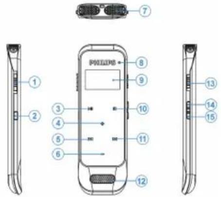 Technical diagram of a mobile phone with numbered parts for identification and assembly reference.