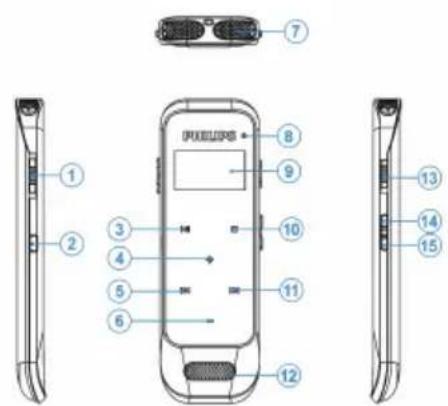 Technical diagram of a mobile phone with numbered parts for identification and assembly reference.