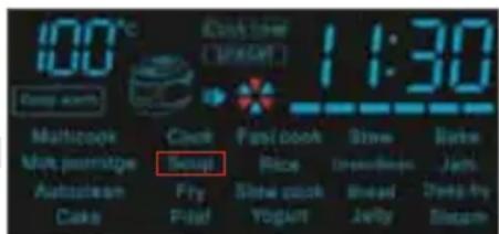 100°C Deep menu Maltzook Milk ppm/mtge Autoslean Cake Cook Soup Fry Flad Fast book Rice Slow quick Yogurt Slow Tread/loven Bread Jerry Brake Jushi Deep-fry Bloom