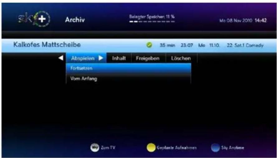 HUMAX S HD 4 - Wiedergabe fortsetzen oder neu starten - 1
