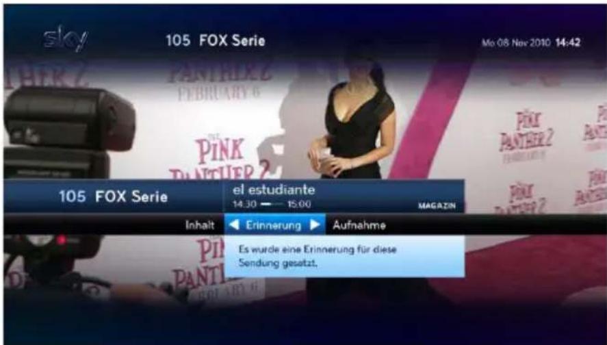HUMAX S HD 4 - Erinnerung an den Beginn einer Sendung einstellen - 1