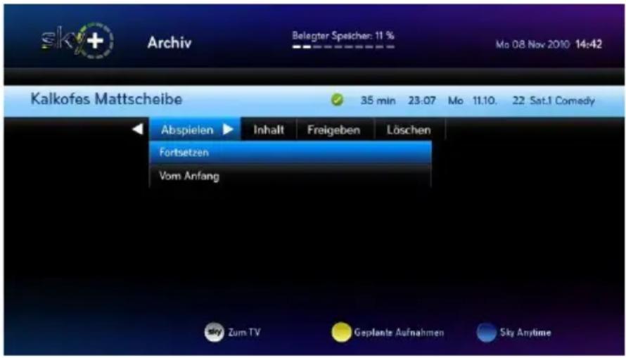 HUMAX S HD 3 - Wiedergabe fortsetzen oder neu starten - 1