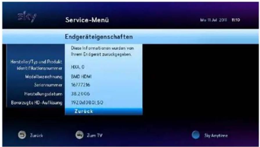 HUMAX S HD 3 - Informationen über den Fernseher anzeigen - 1