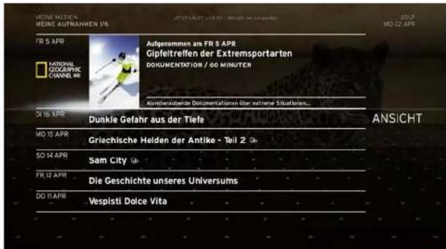 MONI MEDICH MEINE AUFNAHNIEN 1/6 2023 MO 22 APR FR 5 APR NATIONAL GEOGRAPHIC CHANNEL IN Aufgenommen am FR 5 APR Gipfeitreffen der Extremsportarten DOKUMENTATION / 60 MINUTEN Abnormalzußende Dokumentations über extreme Situationen... DI 16 APR Dunkle Gefahr aus der Tiefe ANSICHT MO 15 APR Griechische Helden der Antike - Teil 2 SO 14 APR Sam City FR 12 APR Die Geschichte unseres Universums DO 11 APR Vespisti Dolce Vita