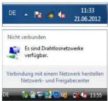 DE 11:33 21.06.2012 Nicht verbunden Es sind Drahtlosnetzwerke verfügbar. Verbindung mit einem Netzwerk herstellen Netzwerk- und Freigabecenter DE 13:55