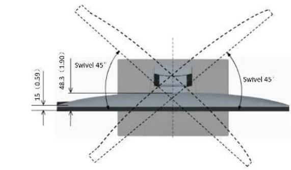 48.3 (1.90) 15 (0.59) Swivel 45" Swivel 45"