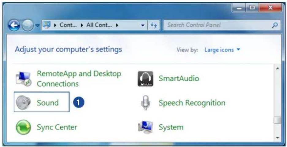 Adjust your computer's settings View by: Large icons RemoteApp and Desktop Connections SmartAudio Sound Speech Recognition Sync Center System