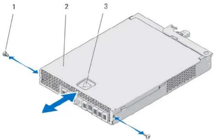 Diagram of a server rack with labeled components and directional arrows indicating data flow or movement.
