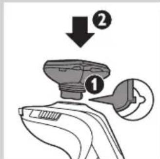 Diagram showing a device with labeled parts and directional arrows, including numbered annotations ① and ②.