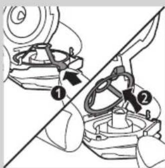 Technical diagram showing mechanical assembly steps with numbered components and directional arrows