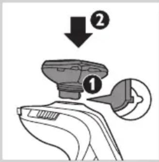 Diagram showing a device with labeled parts and directional arrows, including numbered annotations ① and ②.