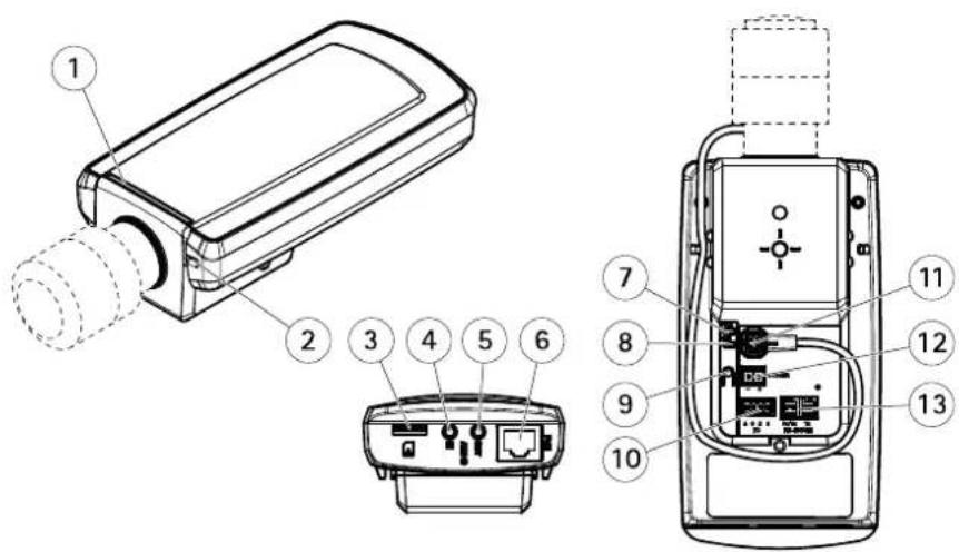 Technical diagram of a device with numbered components, including a main body and internal wiring layout.