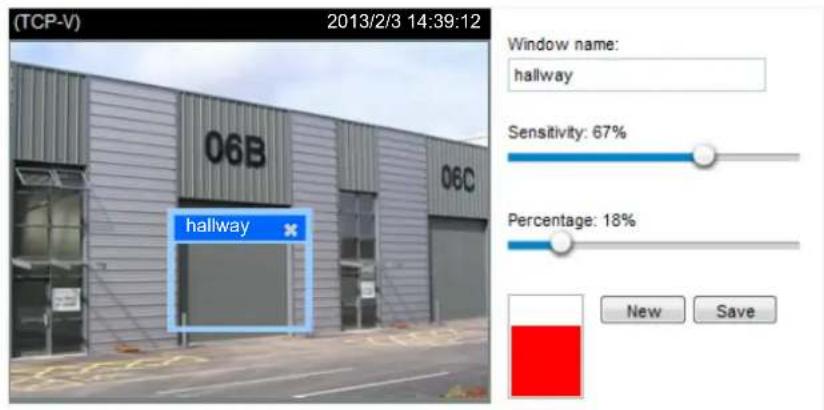 (TCP-V) 2013/2/3 14:39:12 06B 06C hallway Window name: hallway Sensitivity: 67% Percentage: 18% New Save