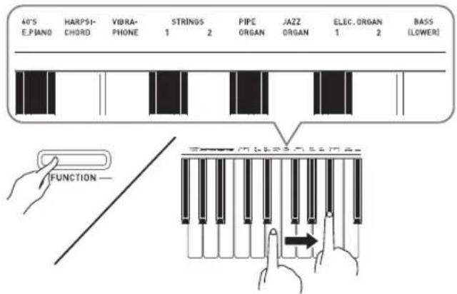 40'S HARPSI- E.PIANO CHORD VIBRA- PHONE STRINGS PIPE JAZZ ELEC.ORGAN BASS 1 2 ORGAN ORGAN 1 2 LOWER FUNCTION
