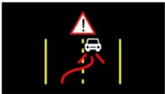 Warning sign with car accident warning symbol and red traffic curve on yellow lane