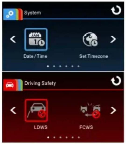 System Date / Time Set Timezone Driving Safety LDWS FCWS