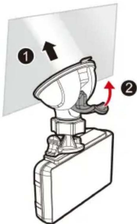Diagram showing a satellite dish mounted on a base with directional arrows and numbered labels ① and ② indicating positions or components.