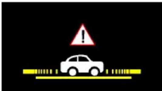 Warning sign showing a car on a yellow barrier with an exclamation mark above it