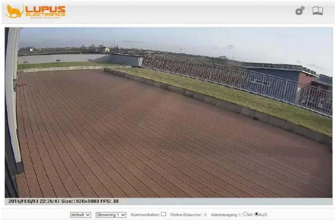 LUPUS ELECTRONICS 2015/FEB/03 22:35:47 Size:1920x1080 FPS: 30 default √ Streaming 1 √ Kommunikation: □ Online-Beasucher: 5 Alarmausgang 1:○AN ●AUS