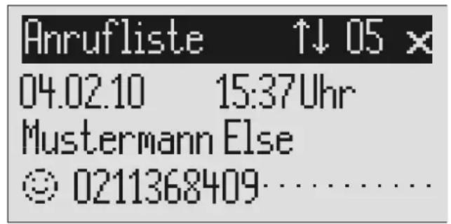 Anrufliste ↑↓ 05 × 04.02.10 15:37 Uhr Mustermann Else © 0211368409......