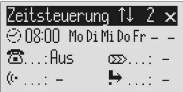 Zeitsteuerung ↑↓ 2 × © 08:00 Mo Di Mi Do Fr - - @...:Aus (@...: - →...: -