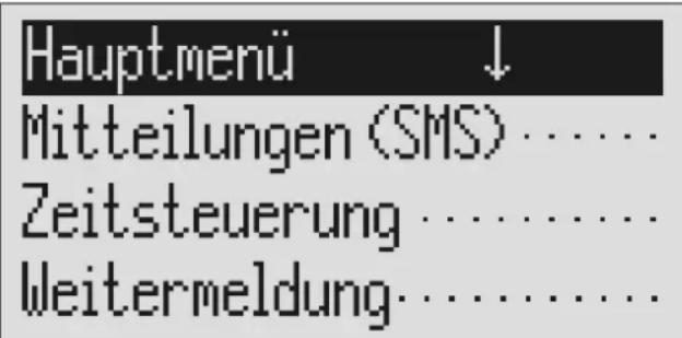 Hauptmenü ↓ Mitteilungen (SMS) ...... Zeitsteuerung ...... Weitermeldung......