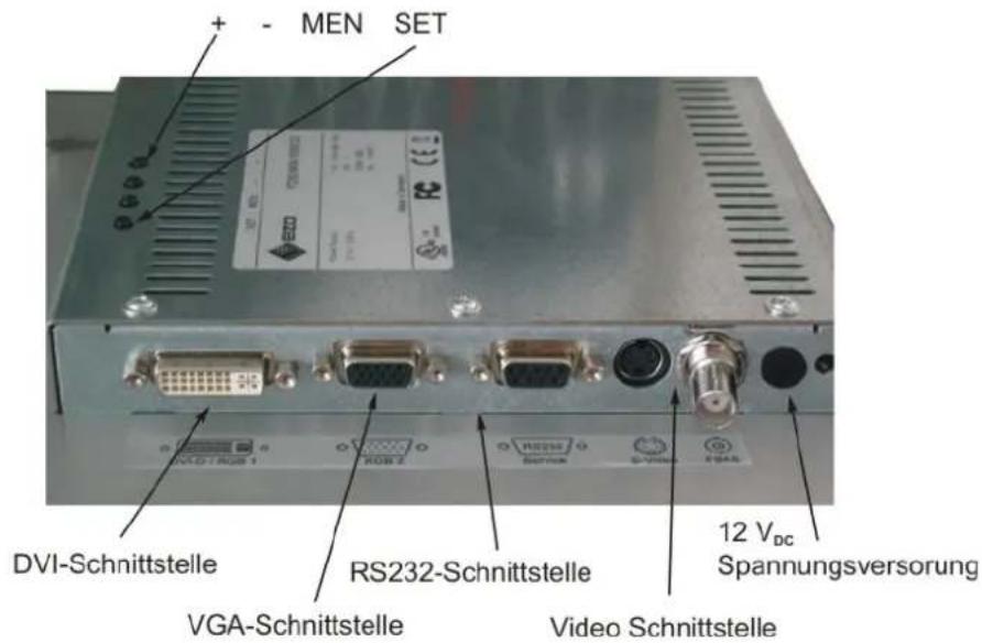 MEN SET DVI-Schnittstelle VGA-Schnittstelle RS232-Schnittstelle Video Schnittstelle 12 VDC Spannungsversorung