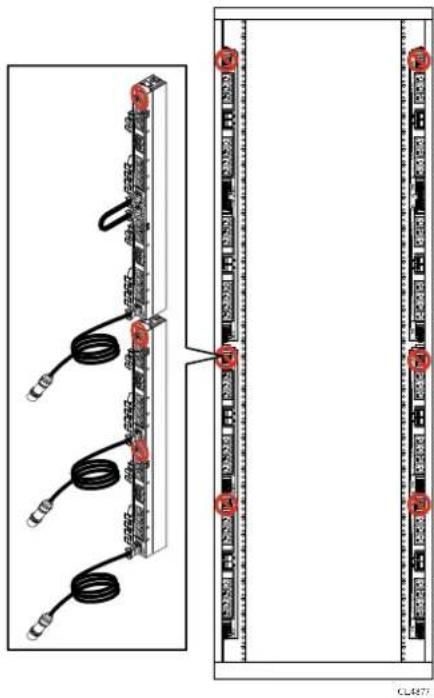 Diagram showing cable connections between server racks with labeled connectors and connection points