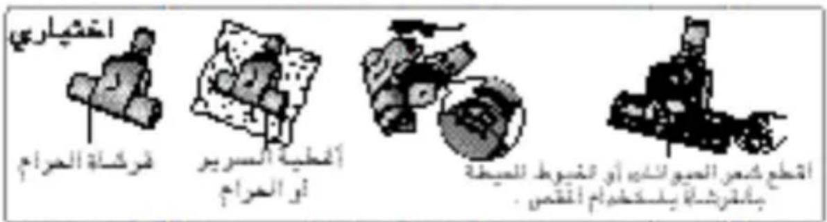 Diagram showing three stages of a device with arrows indicating progression from top to bottom, labeled 'الشماری' in the upper right corner.