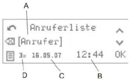 A Anruferliste [Anrufer] 3x 16.05.07 12:44 OK D C B