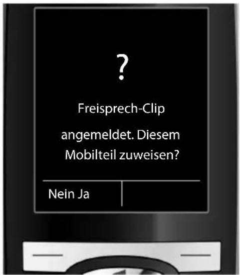 ? Freisprech-Clip angemeldet. Diesem Mobilteil zuweisen? Nein Ja